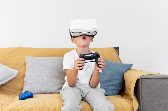 enfant de coup moyen avec des lunettes vr
